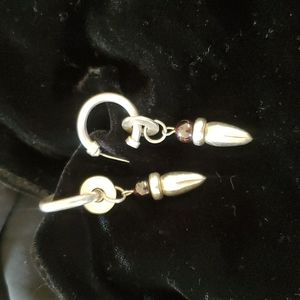 Silver drop earrings with stone accent